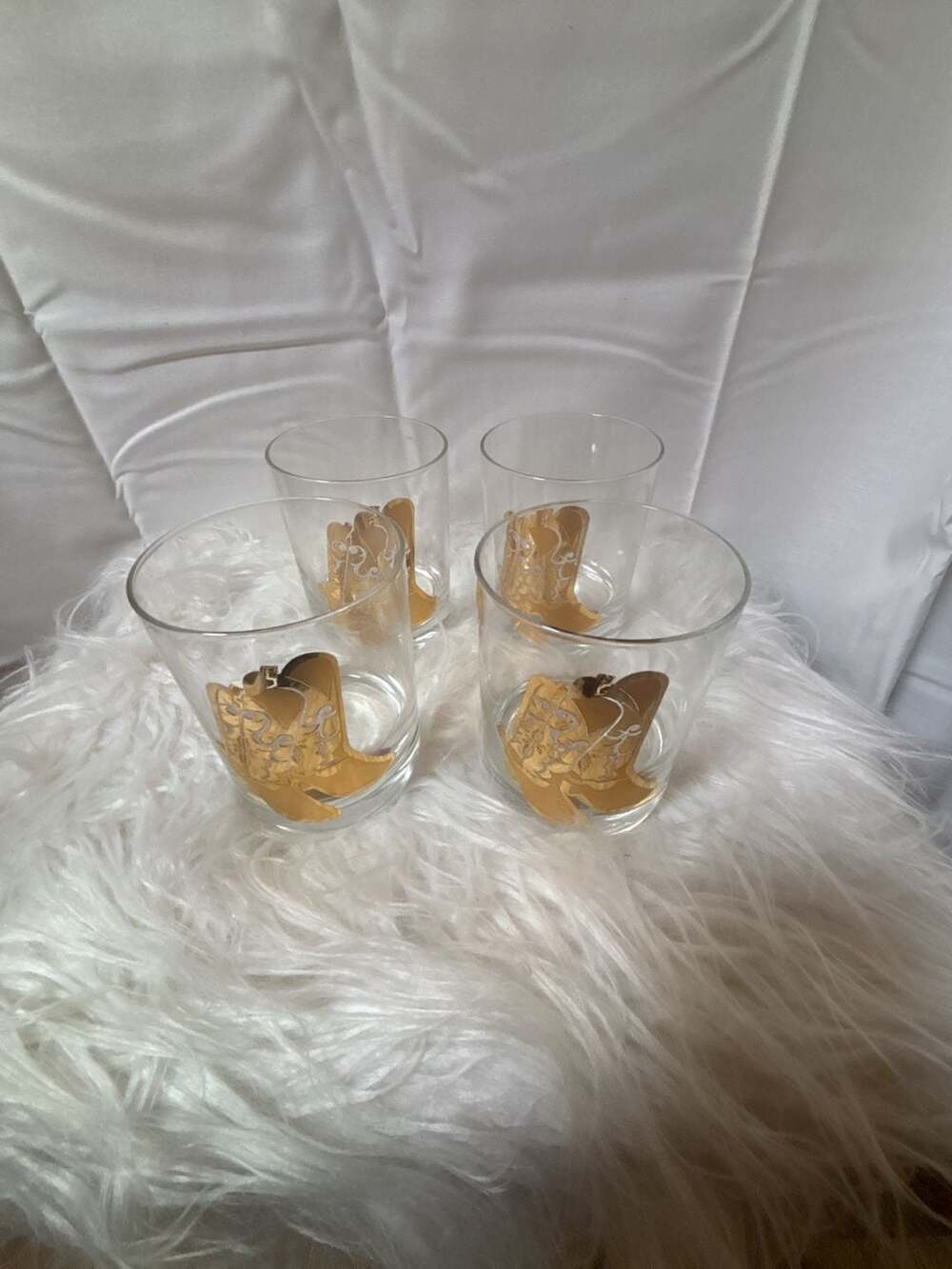 Vintage Culver 22k Gold Cowboy Boot Rocks Glasses, Set of 4